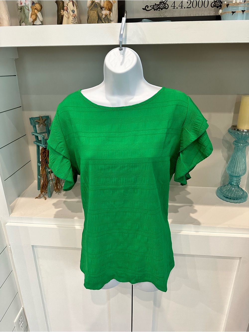 Women's Green Ruffle Sleeve Blouse